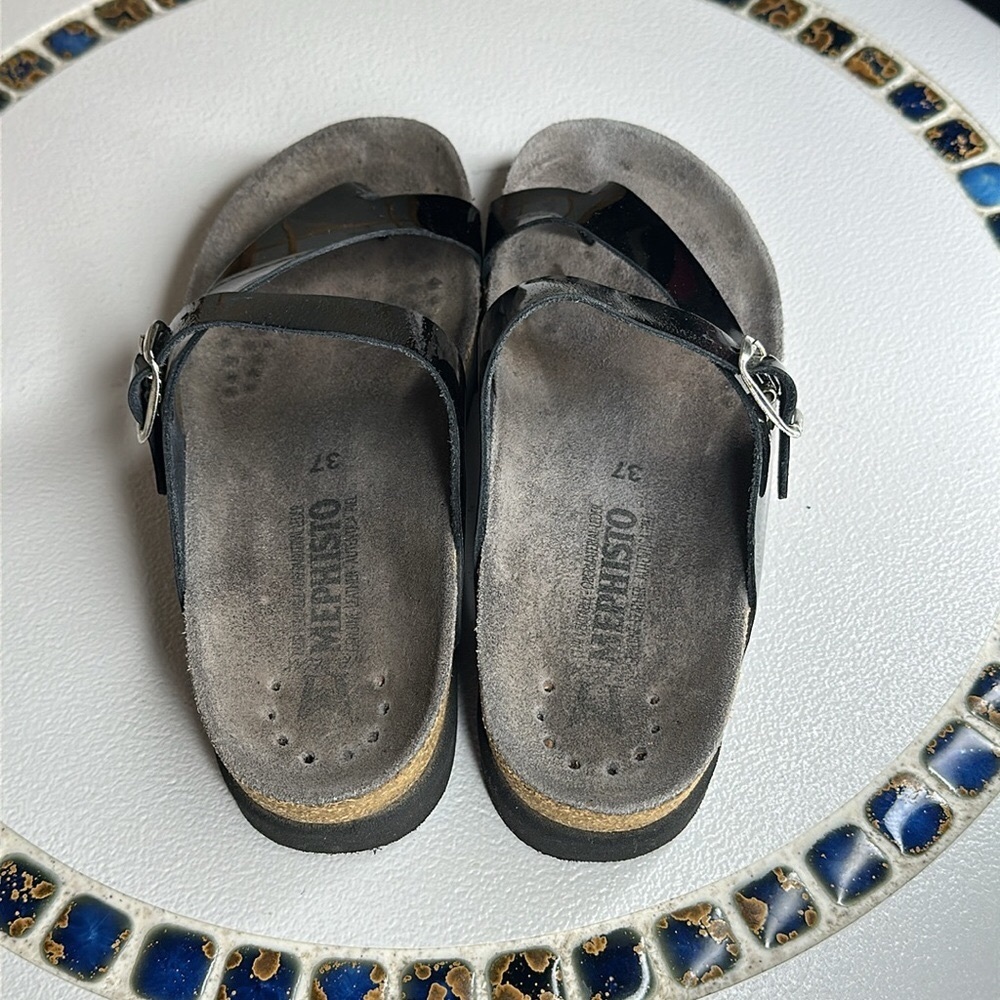 Helen Toe Post Black Ladies Mephisto Sandals made in France size 37 US 7 - Picture 10 of 16